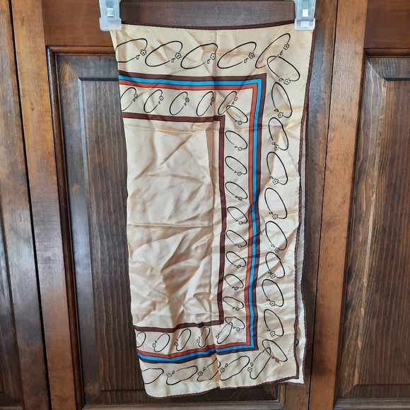 Vintage satin tan mod print scarf - Picture 6 of 8